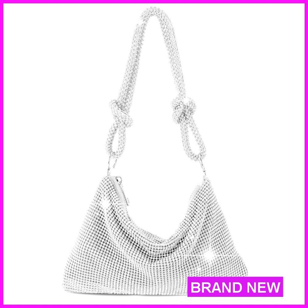 Rhinestone Evening Clutch Purse with Strap, 10.2" Size for Formal Events